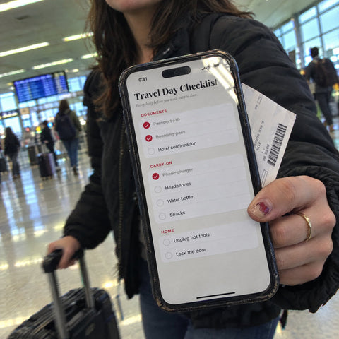 Travel day checklist on a phone