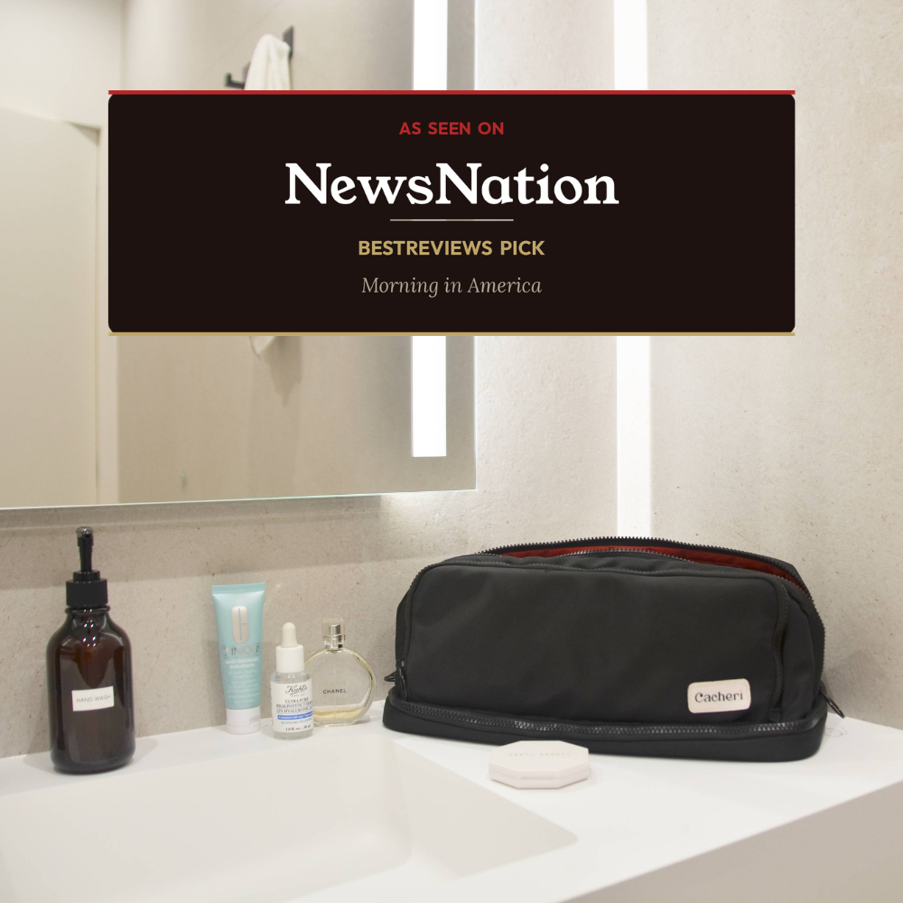 Travel Toiletry Bag with Heat Resistant Hair Tool Pocket Blue