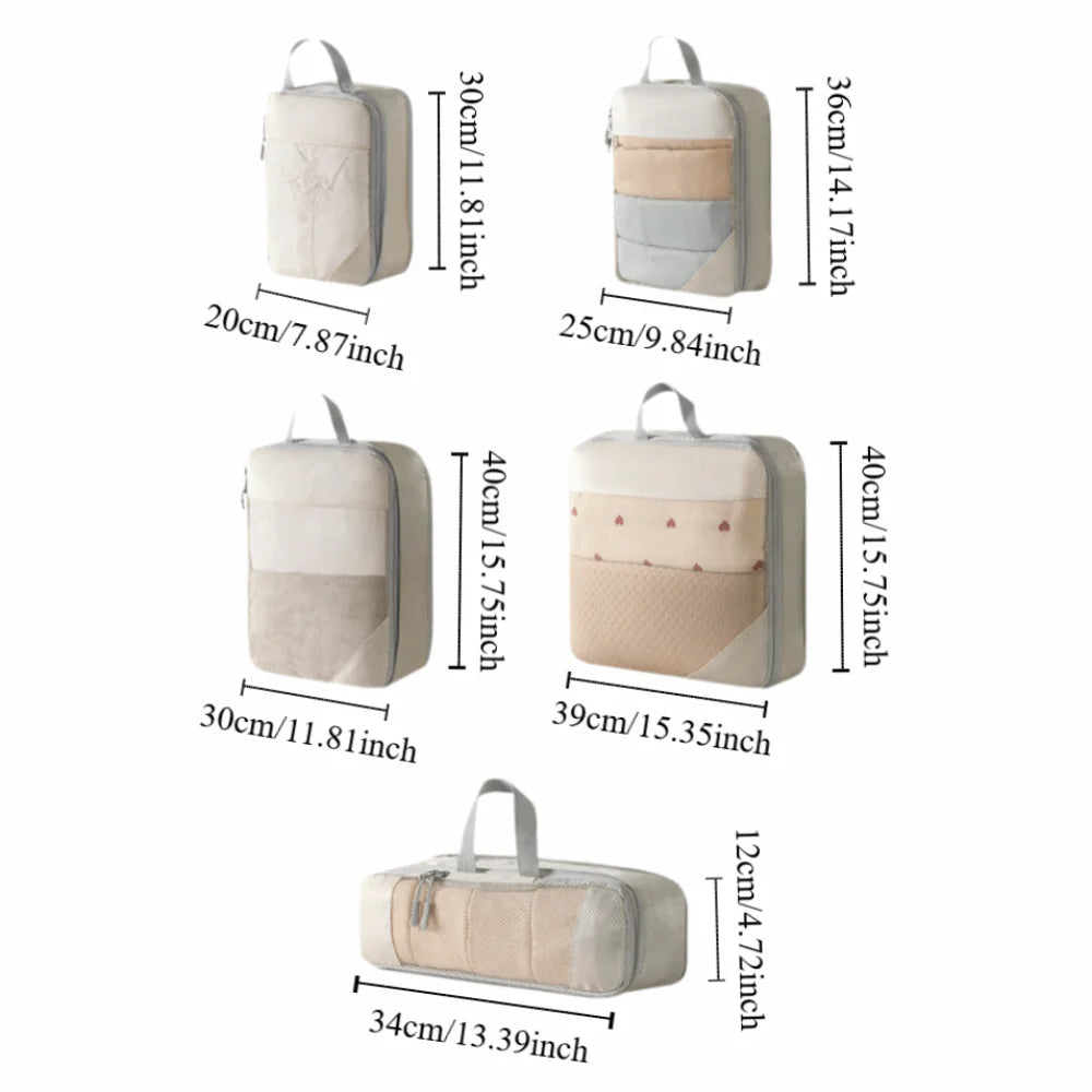 5Pcs Set Waterproof Travel Compression Cubes