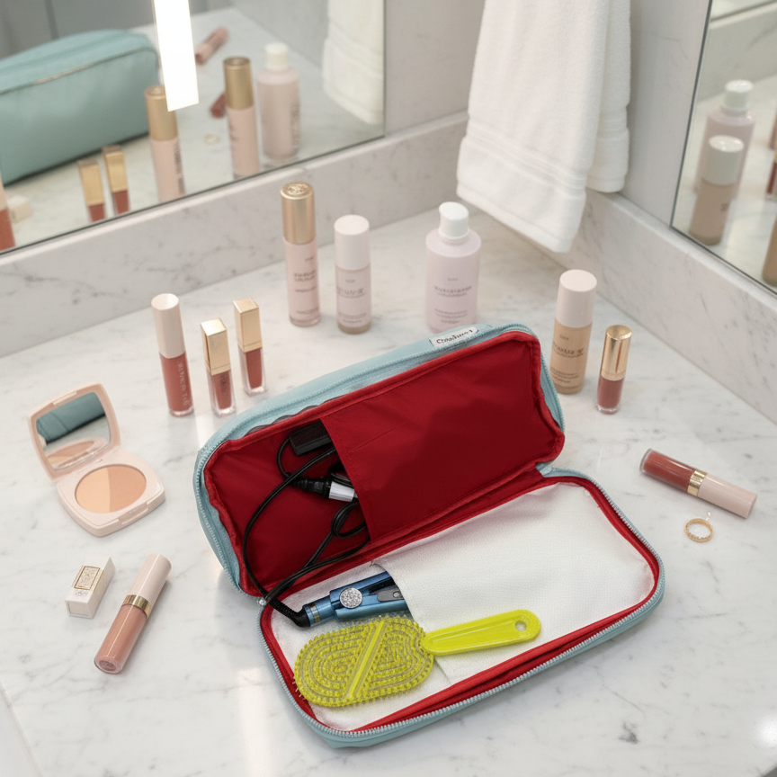 Heat resistant pocket for hot styling tools like Dyson and straighteners