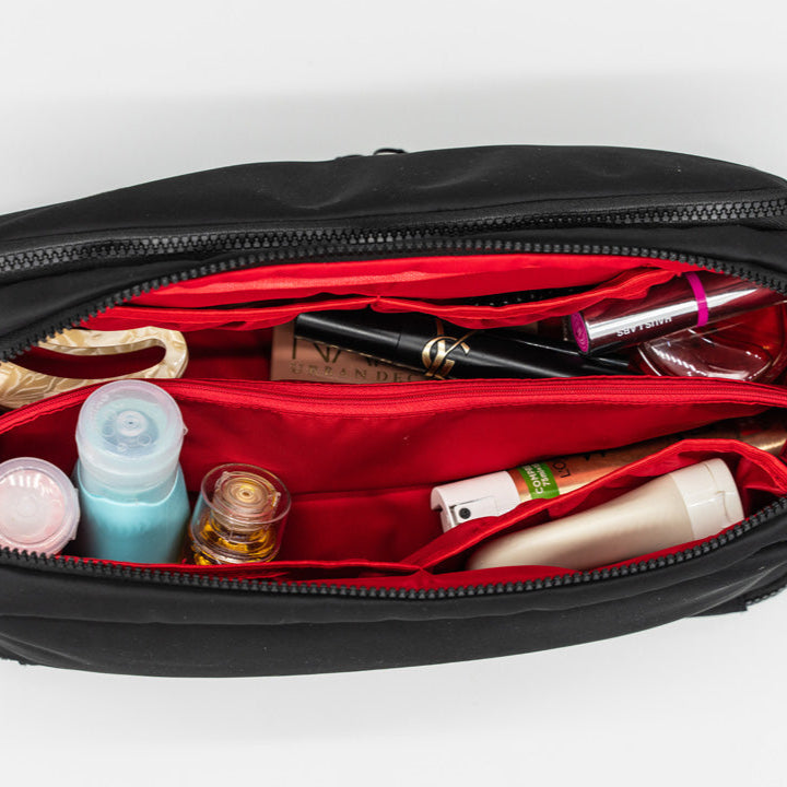Travel toiletry bag fits 60+ beauty essentials, makeup, and skincare
