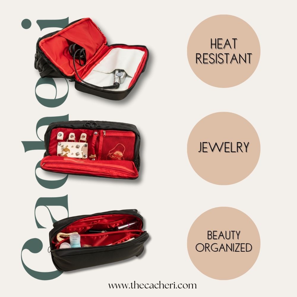 Travel Toiletry Bag for Women | Heat Resistant Pocket | Jewelry Organizer Travel Toiletry Bag for Women | Heat Resistant Pocket | Jewelry Organizer